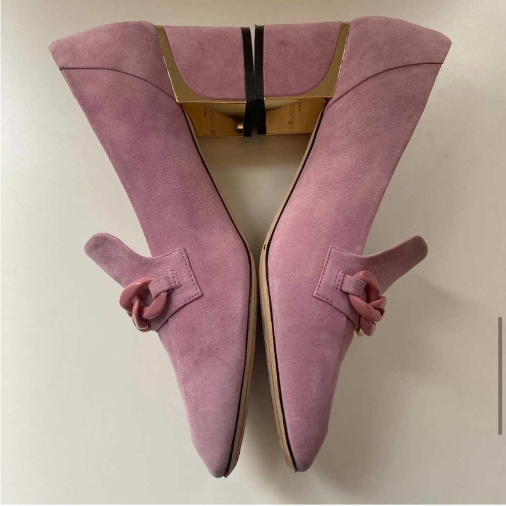 Cole Haan Collection Chain Pink Suede Heel Loafers sz 9 - Picture 2 of 15